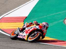El piloto español de Moto GP Marc Márquez durante la sesión clasificatoria celebrada hoy en el circuito de Motorland Aragón, donde este fin de semana se disputa el Gran Premio Movistar Aragón de MotoGP. EFE