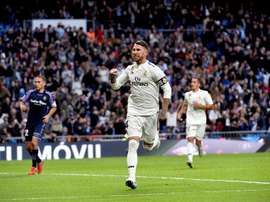 Real Madrid Sergio Ramos celebra el segundo gol de su equipo ante el Real Valladolid. EFE