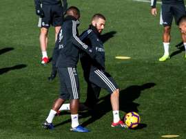 Karim Benzema and Vinicius Junior in training. EFE