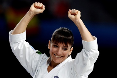 La karateca española Sandra Sánchez, tras la prueba de Kata femenina en la que ha obtenido medalla de Oro y se ha proclamado Campeona del Mundo, en el Campeonato del Mundo de Kárate que se disputa en el Wizink Center de Madrid. EFE