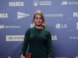 La campeona del mundo de halterofilia Lydia Valentín posa durante el photocall del almuerzo conmemorativo con motivo del 80º aniversario del diario Marca. EFE