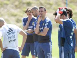 Messi, en el gimnasio tras caer ante Colombia. EFE