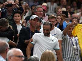 Juan Sebastian Cabal (R) of Colombia and Robert Farah (L) of Colombia celebrate winning against Nicolas Mahut of France and Edouard Roger-Vasselin of France during their Mens Doubles final match for the Wimbledon Championships at the All England Lawn Tennis Club, in London, Britain, 13 July 2019. EFE/EPA/NIC BOTHMA