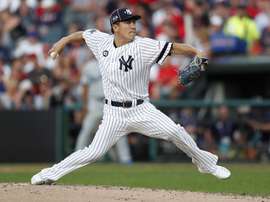 En la imagen, el japonés Masahiro Tanaka de los Yanquis de Nueva York. EFE/Tannen Maury/Archivo
