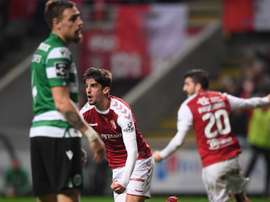 Trincão marcou o único gol da partida do Sporting de Braga contra o Sporting. EFE/EPA/HUGO DELGADO