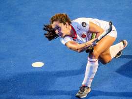 Lola Riera,. autora del único gol de España en el segundo amistoso jugado hoy con Alemania (1-5) en Madrid. EFE/Federación de Hockey