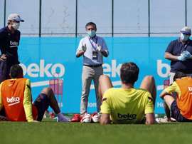 Bartomeu visitó a la plantilla hace unos días. EFE