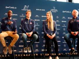 Imagen de la previa de los Premios Laureus 2020 a la que asistieron Sean Fitzpatrick (d), presidente de la Laureus World Sports Academy, el ex atleta Michael Johnson (i), el que fuera portero de la selección alemana de fútbol Jens Lehmann (2ºi) y la ex nadadora Missy Franklin (2ªd). EFE/Carlos Mateos/Archivo