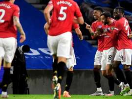 El United ganó con un doblete de Bruno Fernandes. EFE/EPA