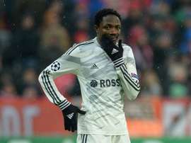 Ahmed Musa reacts during the UEFA Champions League Group E second-leg football match FC Bayern Munich vs CSKA Moscow in Munich, southern Germany, on December 10, 2014.