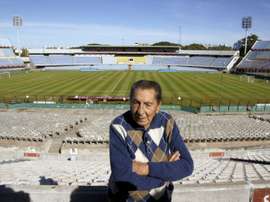 Alcides Ghiggia, the former Uruguay striker who scored the goal which won the 1950 World Cup against hosts Brazil, during an interview with AFP on May 14, 2010 at Centenario stadium in Montevideo.