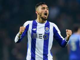 Alex Telles was the hero on a long night in Portugal. AFP