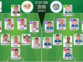 Alineaciones de Rayo y Getafe en Jornada 6 de Segunda División 16-17. BeSoccer