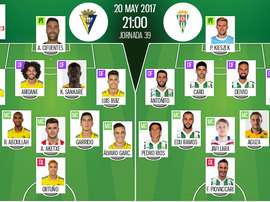 Alineaciones Cádiz-Córdoba de la jornada 39 de Segunda División 16-17. BeSoccer