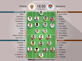 Alineaciones confirmadas de Almería y Numancia. BeSoccer