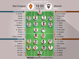 Alineaciones confirmadas de Real Zaragoza y Albacete. BeSoccer