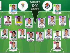 Alineaciones confirmadas del Córdoba-Valladolid de la Jornada 28 de Segunda División 17-18. BeSoccer