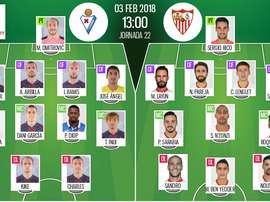 Os onzes de Eibar e Sevilla para o duelo deste sábado. BeSoccer