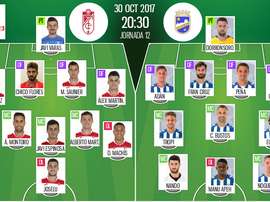 Alineaciones confirmadas del Granada-Lorca de la jornada 12 de Segunda División 17-18. BeSoccer