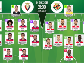 Alineaciones confirmadas del partido de Segunda entre Osasuna y Nástic. BeSoccer