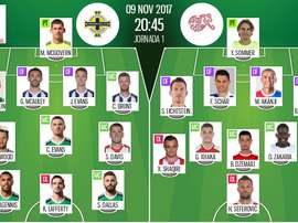 Les compos officielles du match des barrages aller entre l'Irlande du Nord et la Suisse. BeSoccer