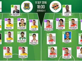 Alineaciones de Alcorcón y Nàstic de Tarragona en Jornada 4 de Segunda División 16-17. BeSoccer