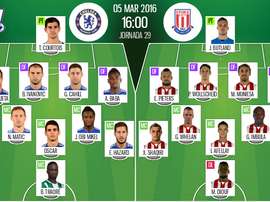 Alineaciones de Chelsea y Stoke en Jornada 29 de Premier League 15-16. BeSoccer