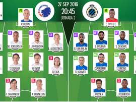 Alineaciones de Copenhague-Brujas de la Jornada 2 de la Champions League 16-17. BeSoccer