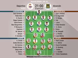 Onces oficiales de Deportivo y Alcorcón. BeSoccer