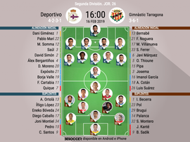 Alineaciones de Deportivo y Nàstic de Tarragona. BeSoccer