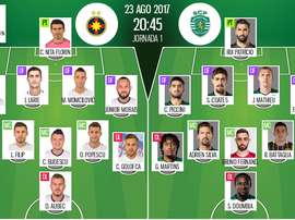 Les compos officielles du match de C1 entre le Steaua Bucarest et le Sporting. BeSoccer