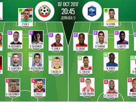 Onces del Francia-Bulgaria para la jornada 9 de las eliminatorias europeas de Rusia 2018. BeSoccer