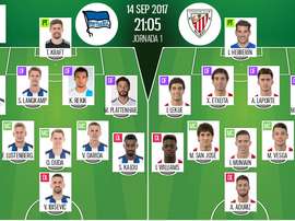 As escalações de Hertha e Athletic para este jogo da Europa League. BeSoccer