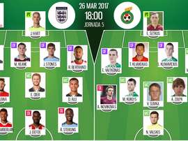 Starting lineups for England v Lithuania World Cup qualifier. BeSoccer