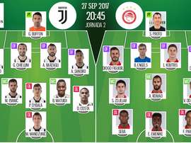 Alineaciones de Juventus y Olympiakos para la jornada 2 de la Champions League 2017-18. BeSoccer