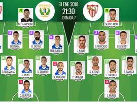 Alineaciones de Leganés y Sevilla para la ida de las semifinales de la Copa del Rey 2017-18.BeSoccer