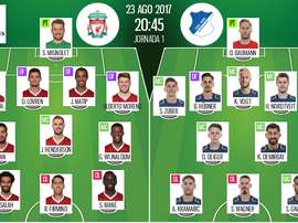Alineaciones de Liverpool y Hoffenheim en el partido clasificatorio para la Champions. BeSoccer