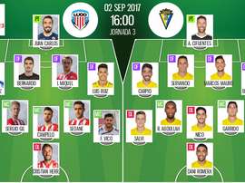 Alineaciones de Lugo y Cádiz en Jornada 3 de Segunda División 17-18. BeSoccer
