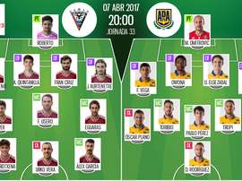 Alineaciones de Mirandés y Alcorcón en Jornada 33 de Segunda División 16-17. BeSoccer