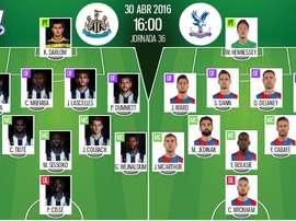 Alineaciones de Newcastle y Cristal Palace en Jornada 36 de Premier League 15-16. BeSoccer