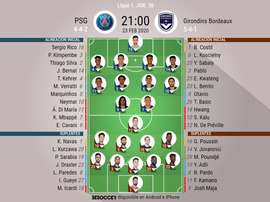 Onces del PSG-Girondins de la jornada 26 de la Ligue 1. BeSoccer