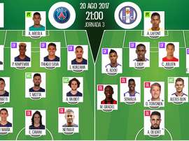Alineaciones de PSG y Toulouse en Jornada 3 de Ligue 1 17-18. BeSoccer