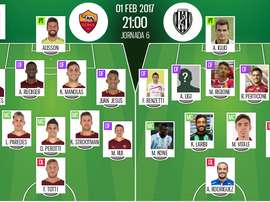 Alineaciones de Roma y Cesena para el encuentro de ida de los cuartos de la Coppa 2016-17. BeSoccer