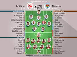 Alineaciones de Sevilla Atlético y Numancia para la jornada 42 de Segunda División. BeSoccer