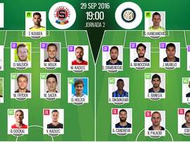 Alineaciones de Sparta-Inter en Jornada 2 de Europa League 16-17. BeSoccer