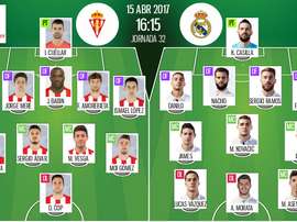 Os onzes iniciais de Sporting de Gijón e Real Madrid para este jogo. BeSoccer