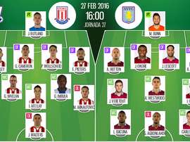Alineaciones de Stoke City-Aston Villa perteneciente a la Jornada 27 de Premier League 15-16. BeSoccer