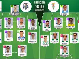 Alineaciones de Tenerife y Córdoba para la jornada 26 de Segunda División 2017-18. BeSoccer