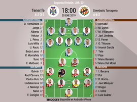 Alineaciones de Tenerife y Nàstic. BeSoccer