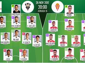 Alineaciones del Albacete-Sporting de la Jornada 16 de Segunda División 2017-18. BeSoccer